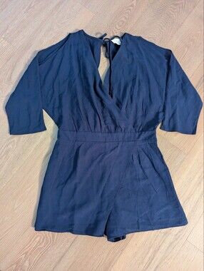 Everly Navy Blue Wrap Romper
